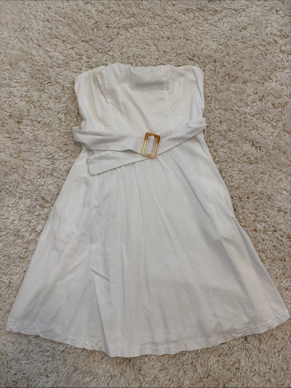 Strapless Cream Belted Summer Dress